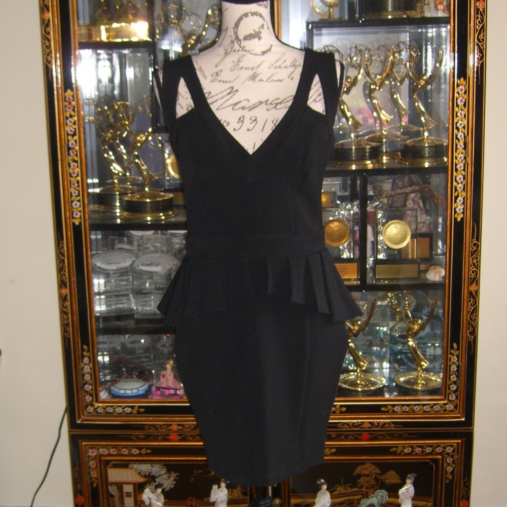 NWOT ASOS LIPSY LONDON BLACK PEPLUM DRESS US8 UK12